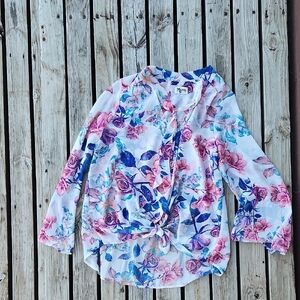 Show Me Your MuMu Floral Blouse - Pink and Blue Chiffon Spring Easter